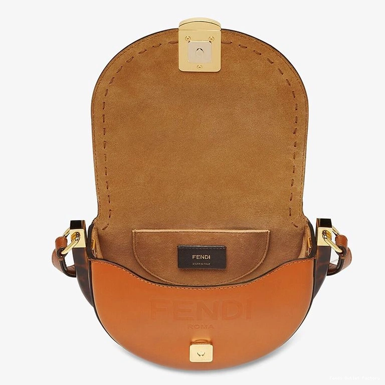 Vintage HOT Fendi Calf Bag In Moonlight Brown Logo Leather ROMA 0814